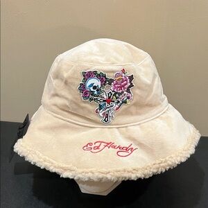 Ed Hardy | Cream Faux Fur Bucket Hat